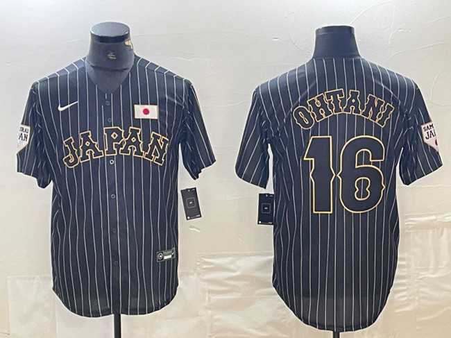 Mens Japan Baseball #16 Shohei Ohtani 2023 Black World Baseball Classic Stitched Jersey->los angeles dodgers->MLB Jersey